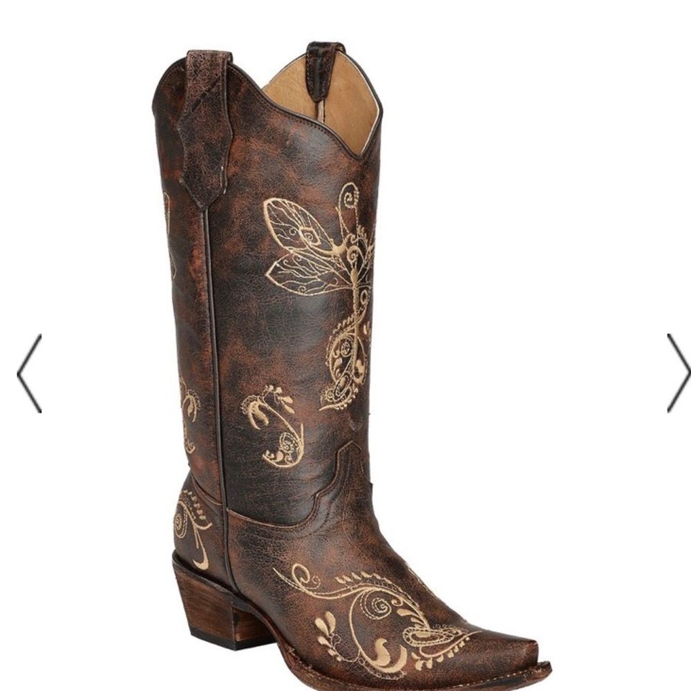 Circle G Distressed Dragonfly Boots - Snip Toe 7.5